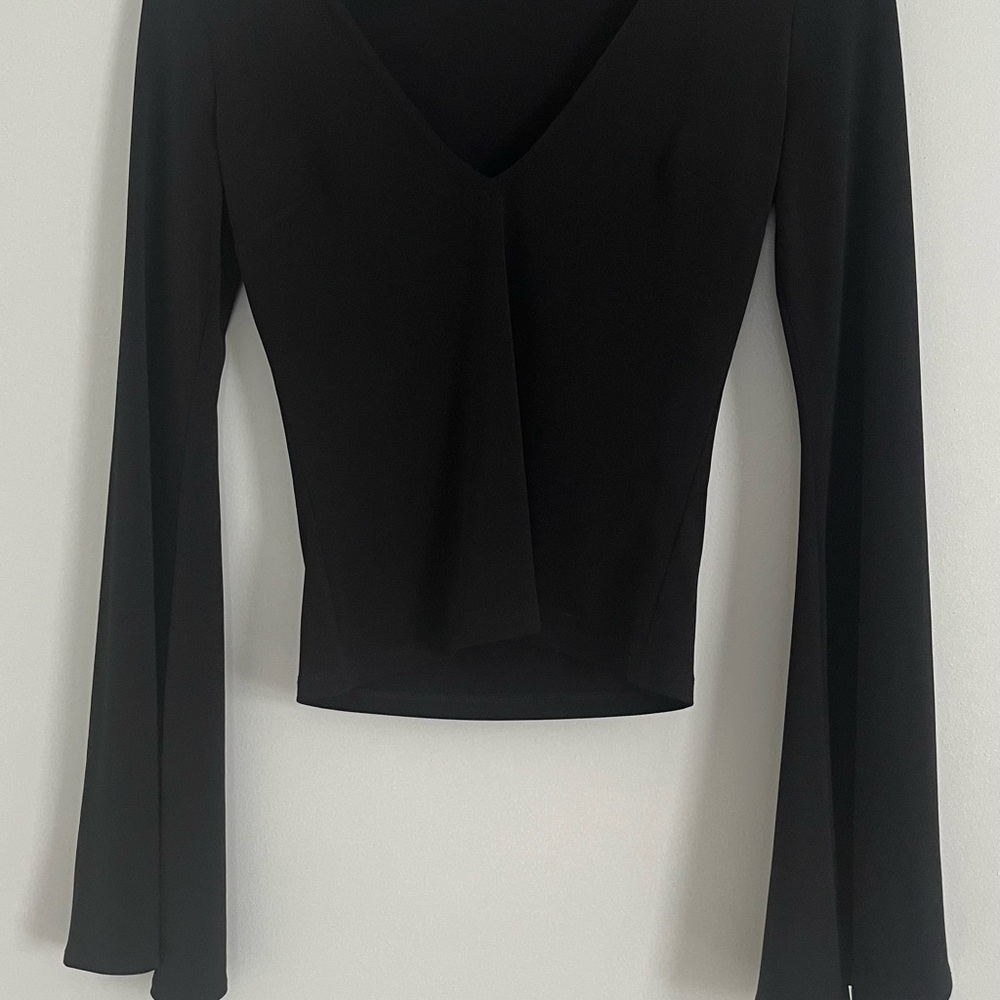 Elegant Black Deep V-Neck Women's Top Flared Sleeves Hippie Boho Anti Wrinkle